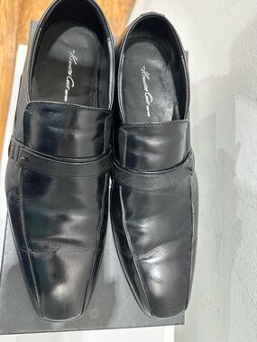 Kenneth Cole Men's Black Leather Slip-On Loafers with Strap Accent